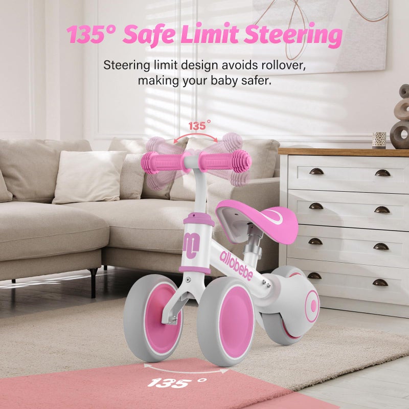 allobebe Baby Balance Bike, Cute Toddler Bikes 12-36 Months Gifts for 1 Year Old Girl Bike to Train Baby from Standing to Running with Adjustable Seat Silent & Soft 3 Wheels - Image 3